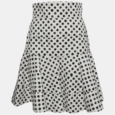 Pre-owned Dolce & Gabbana White/black Polka Dot Print Cotton Poplin Flared Skirt S