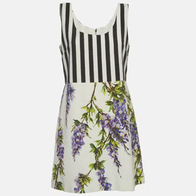 Pre-owned Dolce & Gabbana White/black Printed Cotton Mini Dress M
