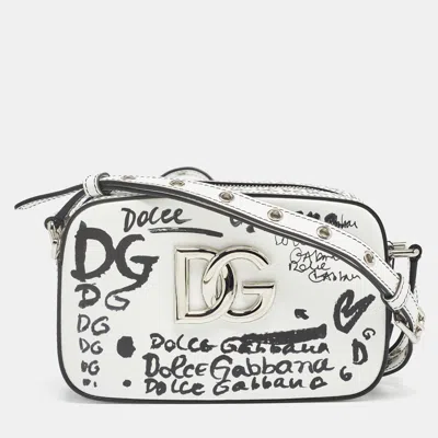 Pre-owned Dolce & Gabbana White/black Printed Leather Crossbody Bag