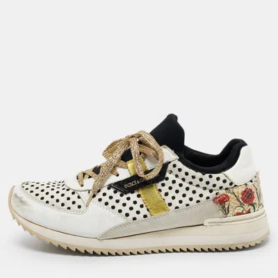 Pre-owned Dolce & Gabbana White/black Sneakeskin And Leather Low Top Sneakers Size 37.5
