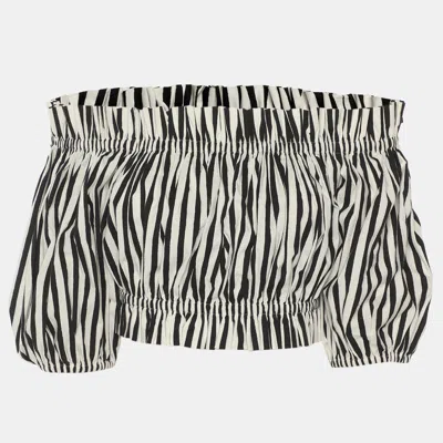 Pre-owned Dolce & Gabbana White/black Striped Ruffled Crop Tops S