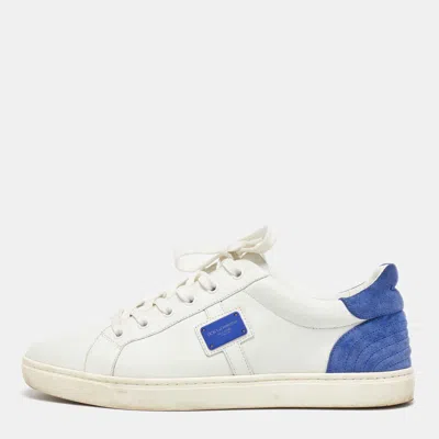 Pre-owned Dolce & Gabbana White/blue Leather And Suede Portofino Low Top Sneakers Size 41