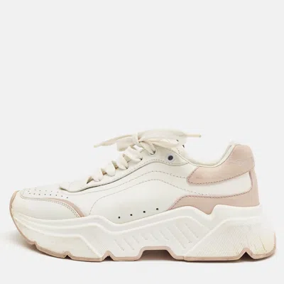 Pre-owned Dolce & Gabbana White/blush Pink Leather Daymaster Sneakers Size 37