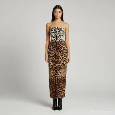 Pre-owned Dolce & Gabbana White/brown Leopard Print Crepe Maxi Dress S