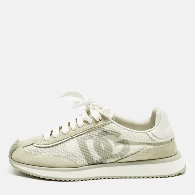 Pre-owned Dolce & Gabbana White/cream Suede And Leather Dg Cushion Sneakers Size 36