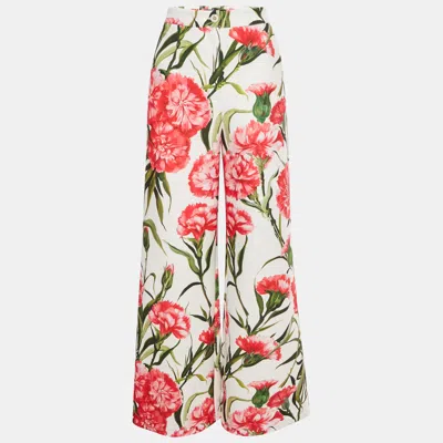 Pre-owned Dolce & Gabbana White/pink Floral Print Jersey Flared Trousers M
