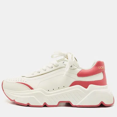 Pre-owned Dolce & Gabbana White/pink Leather Daymaster Sneakers Size 39