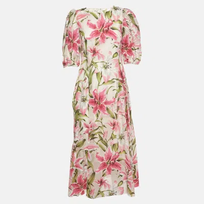 Pre-owned Dolce & Gabbana White/pink Lily Print Organza Midi Dress M