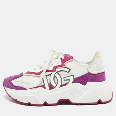 Pre-owned Dolce & Gabbana White/purple Nylon And Leather Daymaster Low Top Sneakers Size 37 In Multicolor
