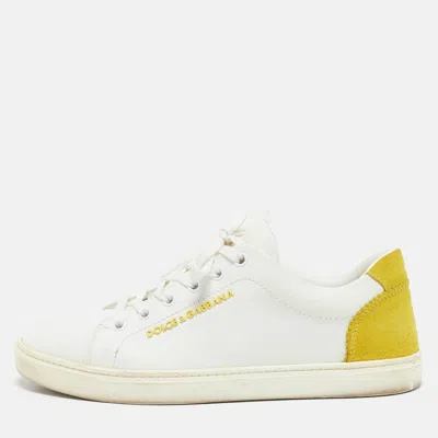 Pre-owned Dolce & Gabbana White/yellow Leather And Suede Low Top Sneakers Size 37