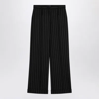 Dolce & Gabbana Wide Black Pinstriped Pants In Animal Print