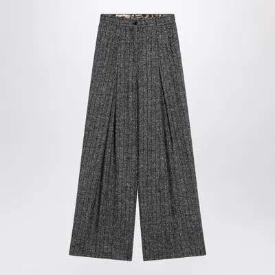 Dolce & Gabbana Wide Dark Grey Striped Trousers In Gray