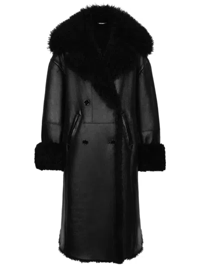 Dolce & Gabbana Double-breasted Shearling Coat In Black