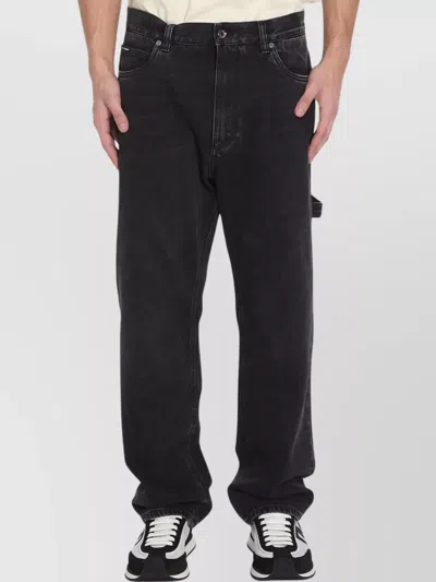 Dolce & Gabbana Wide Leg Cargo Jeans Strap In Black