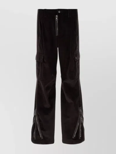 Dolce & Gabbana Wide Leg Cargo Trousers With Zip And Belt Loops In Brown