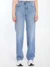 Dolce & Gabbana Blue Five Pocket Jeans With Metallic Logo Patch On The Back In Denim Woman In Blue