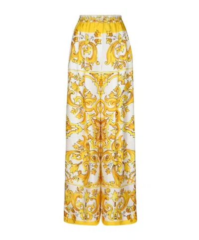 Dolce & Gabbana Wide-leg Silk Trousers In Yellow