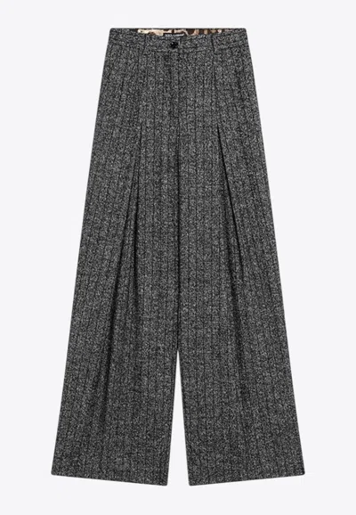 DOLCE & GABBANA WIDE-LEG STRIPED WOOL PANTS