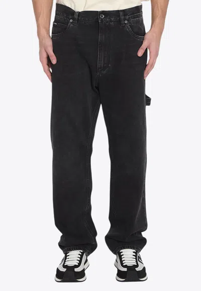Dolce & Gabbana Wide-leg Washed Jeans In Black