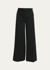 Dolce & Gabbana Wide Leg Wool Gabardine Pants In Black