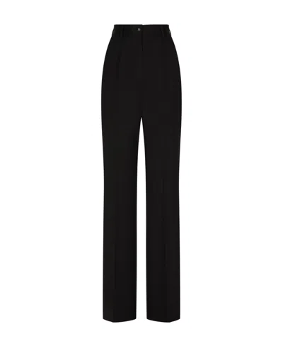 Dolce & Gabbana Wide-leg Wool Trousers In Black