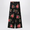Dolce & Gabbana Wide Twill Trousers With Rose Bouquet Print In Multi
