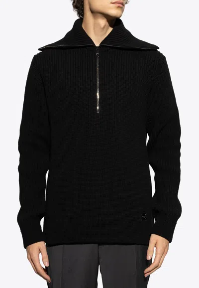 Dolce & Gabbana Wide-collar Wool Sweater In Black