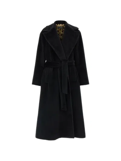 Dolce & Gabbana Wide-lapel Tie-fastening Coat In Black