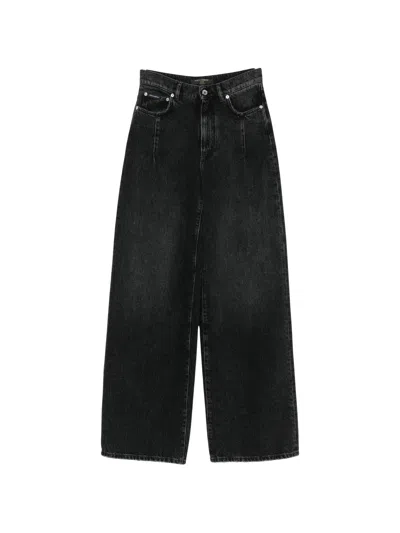 Dolce & Gabbana Wide-leg Jeans With Logo Plaque In Black