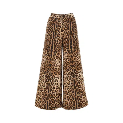 Dolce & Gabbana Wide-leg Pants With Leopard-print In Brown