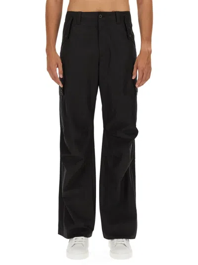 Dolce & Gabbana Wide-leg Stretch Cotton Pants For Men In Black