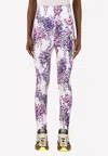 Dolce & Gabbana Floral-print Silk-blend Twill Slim-leg Pants In Purple