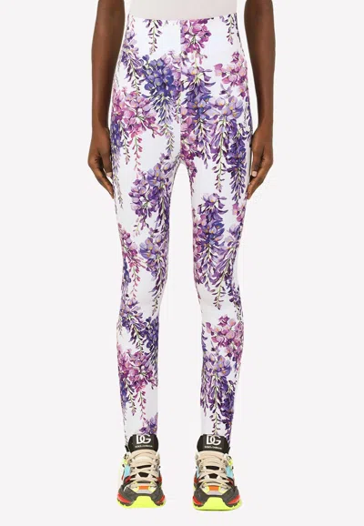 Dolce & Gabbana Floral-print Silk-blend Twill Slim-leg Pants In Violet