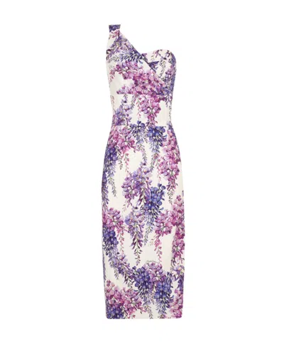 Dolce & Gabbana Wisteria-print One-shoulder Midi Dress In Purple