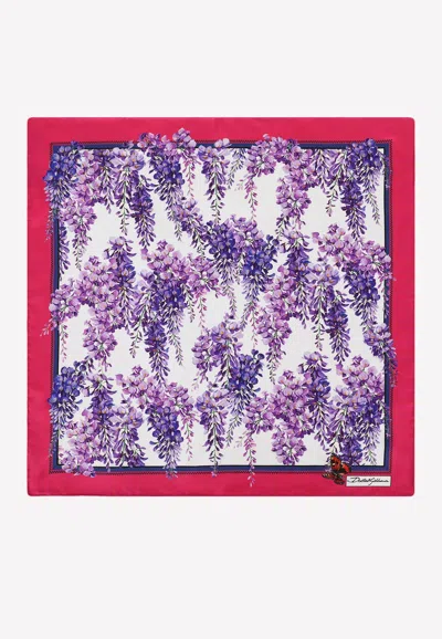 Dolce & Gabbana Wisteria Print Silk Scarf In Purple