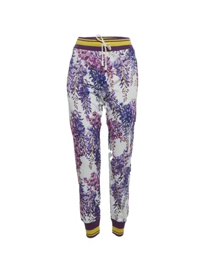 Pre-owned Dolce & Gabbana Wisteria-print Track Pants In White