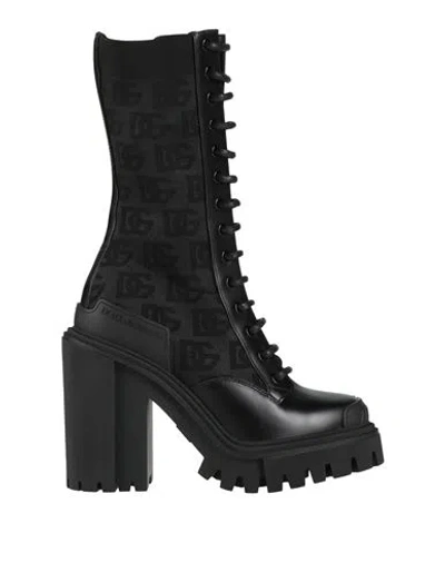 Dolce & Gabbana Woman Ankle Boots Black Size 4 Leather, Textile Fibers