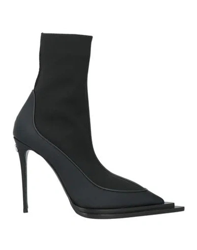 Dolce & Gabbana Woman Ankle Boots Black Size 7.5 Calfskin, Textile Fibers, Rubber In Multi