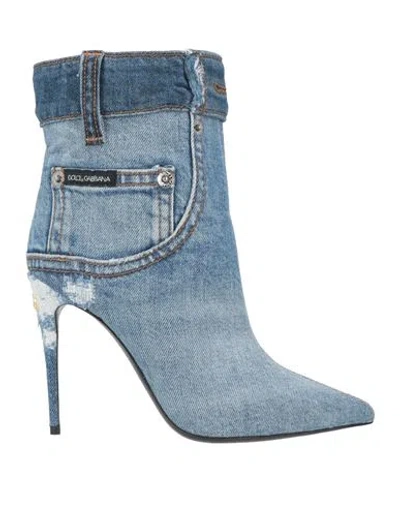 Dolce & Gabbana Woman Ankle Boots Blue Size 7 Cotton, Elastane