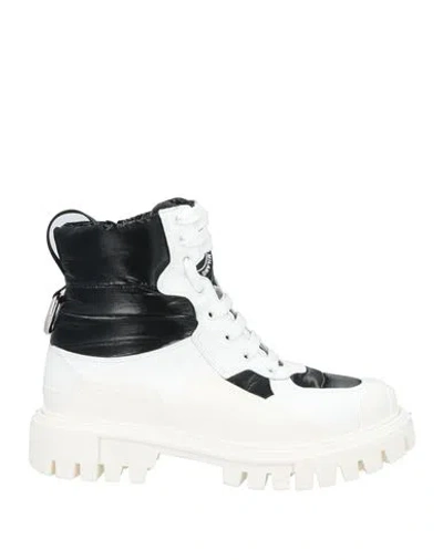 Dolce & Gabbana Woman Ankle Boots White Size 10.5 Polyester, Calfskin, Polyamide, Polyurethane