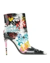 Dolce & Gabbana Multicolor Graffiti Keira Mid Calf Boots Shoes In White