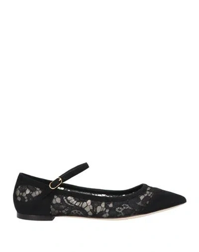 DOLCE & GABBANA DOLCE & GABBANA WOMAN BALLET FLATS BLACK SIZE 5.5 LEATHER, TEXTILE FIBERS