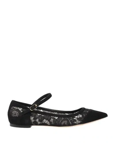 DOLCE & GABBANA DOLCE & GABBANA WOMAN BALLET FLATS BLACK SIZE 5.5 LEATHER, TEXTILE FIBERS