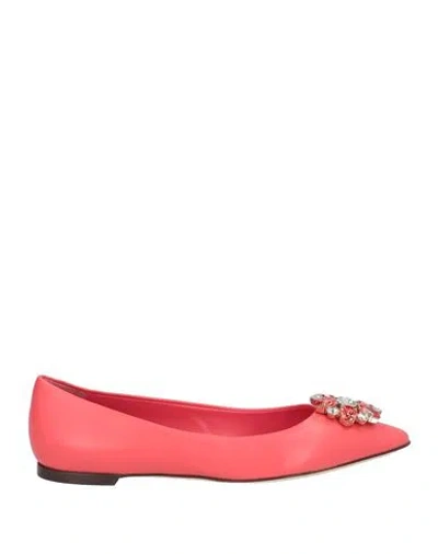 Dolce & Gabbana Woman Ballet Flats Coral Size 7 Leather In Red