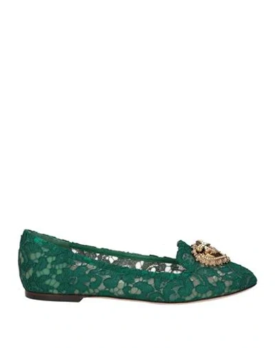 Dolce & Gabbana Woman Ballet Flats Green Size 8.5 Textile Fibers