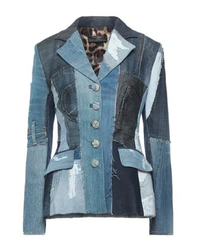 Dolce & Gabbana Woman Blazer Blue Size 4 Cotton, Elastane, Viscose, Wool In Black
