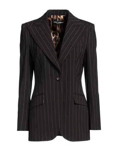 Dolce & Gabbana Woman Blazer Dark Brown Size 4 Virgin Wool, Elastane In Black