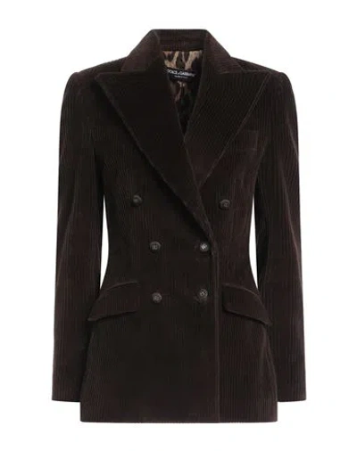 Dolce & Gabbana Woman Blazer Dark Brown Size 6 Cotton, Elastane In Black