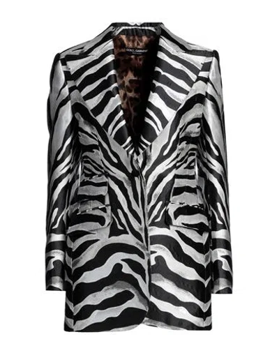 Dolce & Gabbana Woman Blazer Grey Size 10 Polyester, Silk, Metallic Polyester In Black