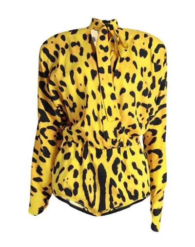 DOLCE & GABBANA DOLCE & GABBANA WOMAN BODYSUIT YELLOW SIZE 8 SILK, ELASTANE, POLYESTER
